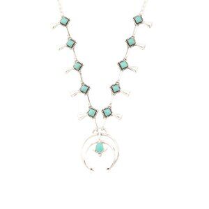 SEED & SAGE Mexico Sterling Silver Turquoise Squash Blossom Necklace